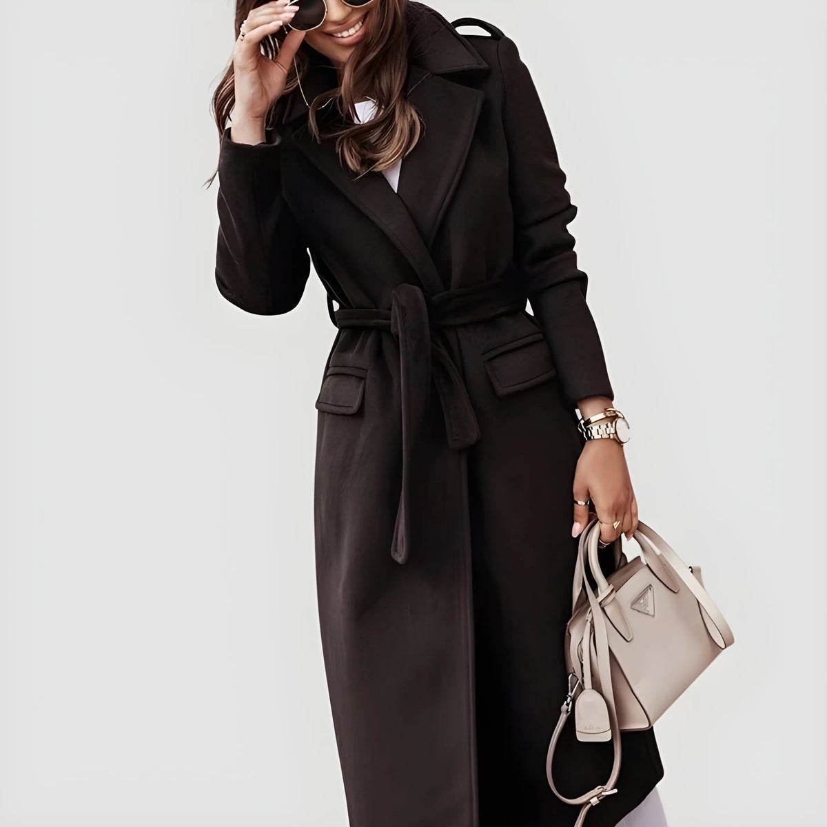 Women’s Casual Long Coat with Belted Waist