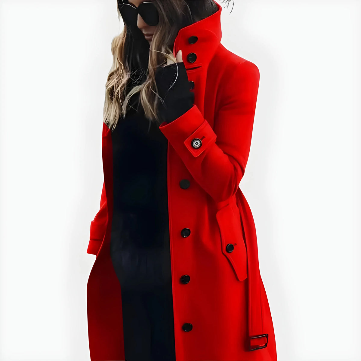 Women’s Long Elegant Coat with Stand Collar