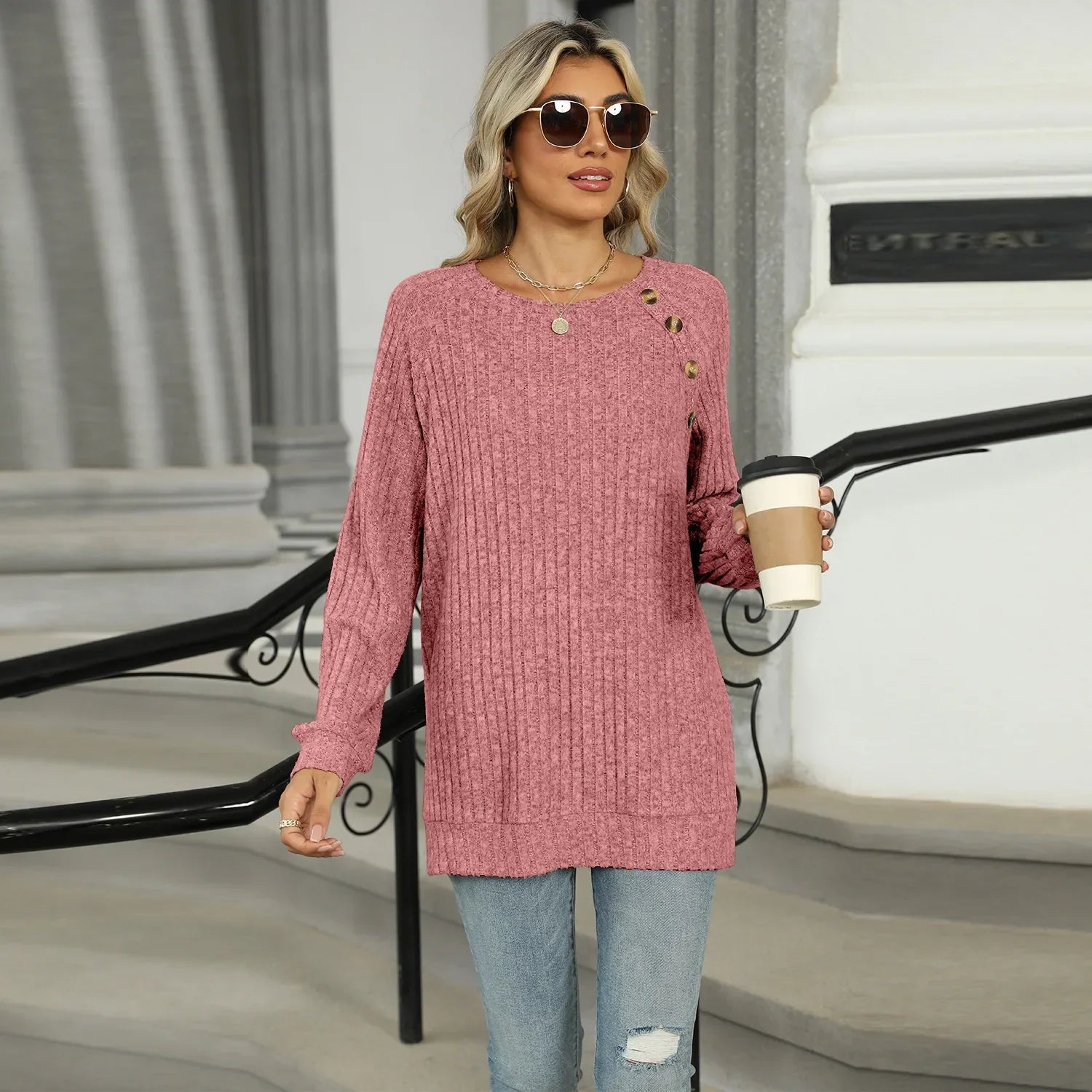 Aline™ - Elegant women's sweater with decorative buttons