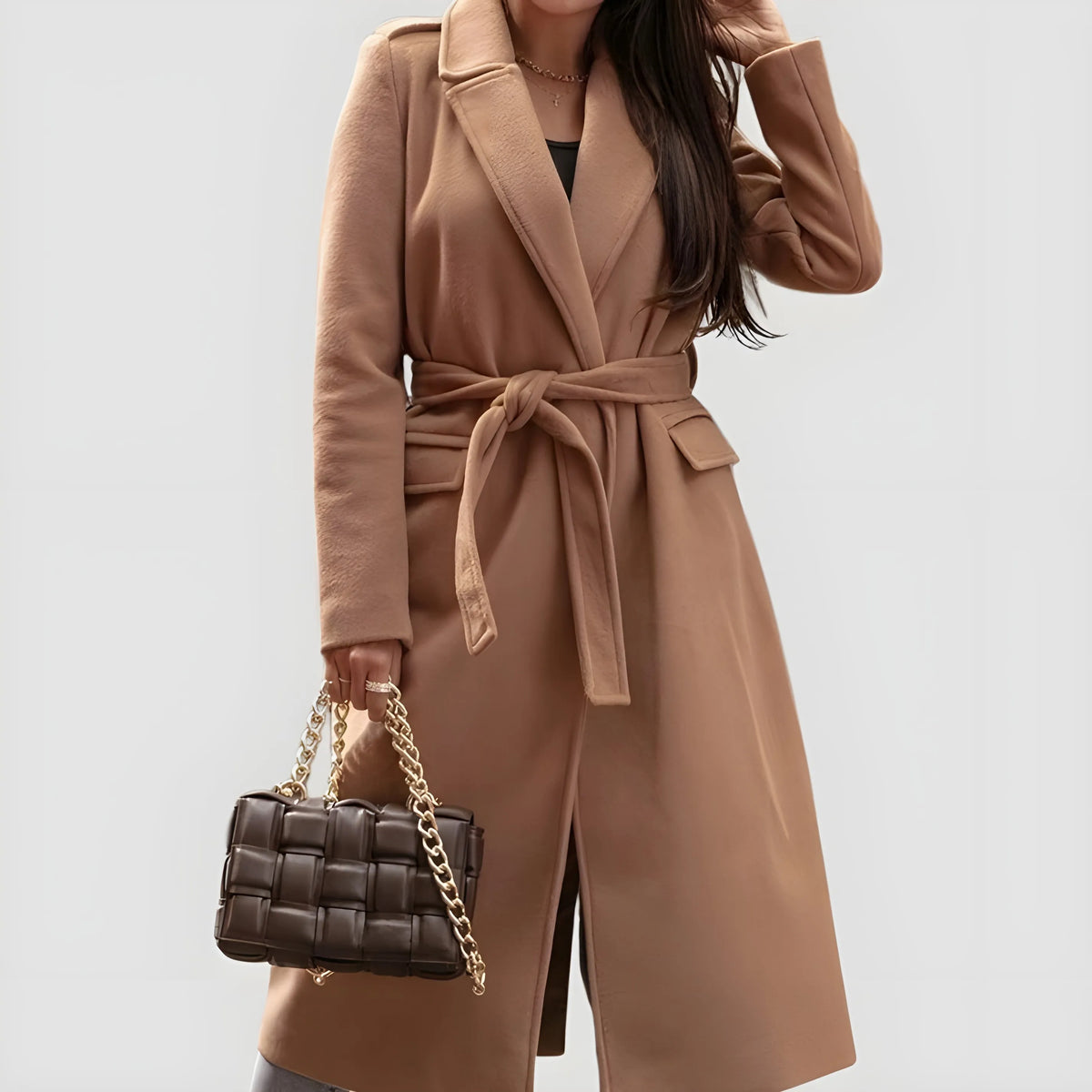 Women’s Casual Long Coat with Belted Waist