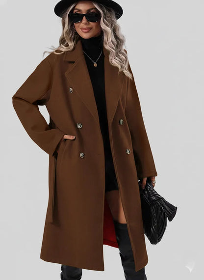 Women’s Casual Long Coat with Double-Breasted