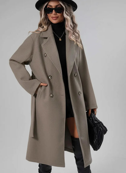 Women’s Casual Long Coat with Double-Breasted