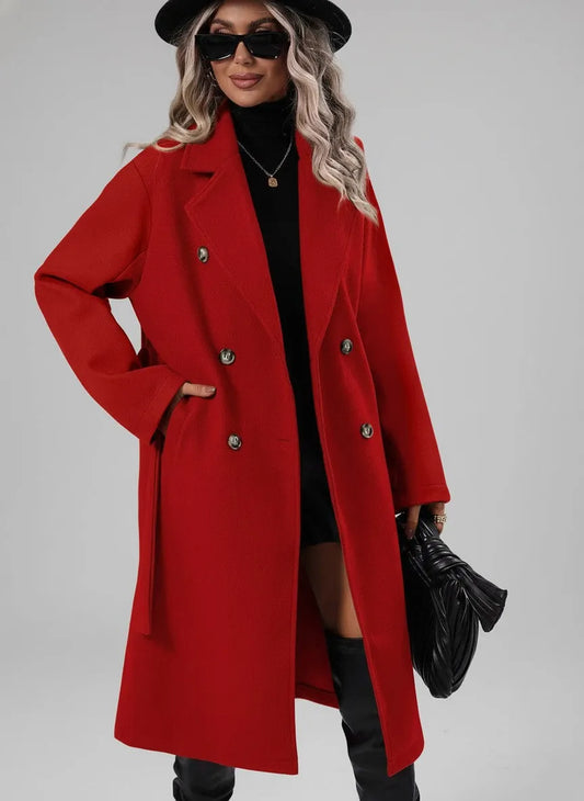 Women’s Casual Long Coat with Double-Breasted