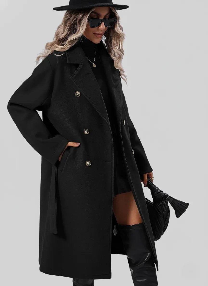 Women’s Casual Long Coat with Double-Breasted
