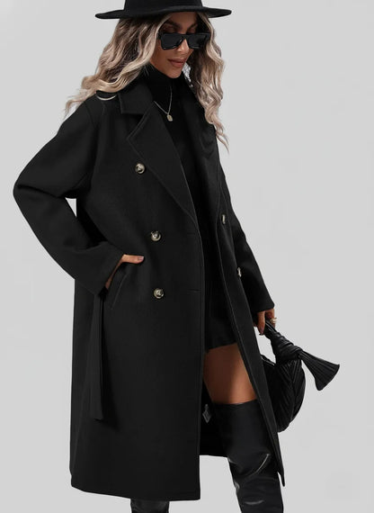 Women’s Casual Long Coat with Double-Breasted
