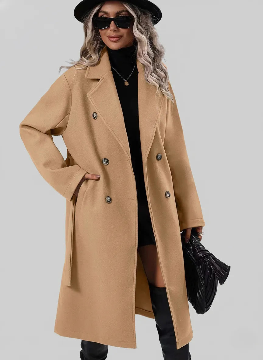 Women’s Casual Long Coat with Double-Breasted