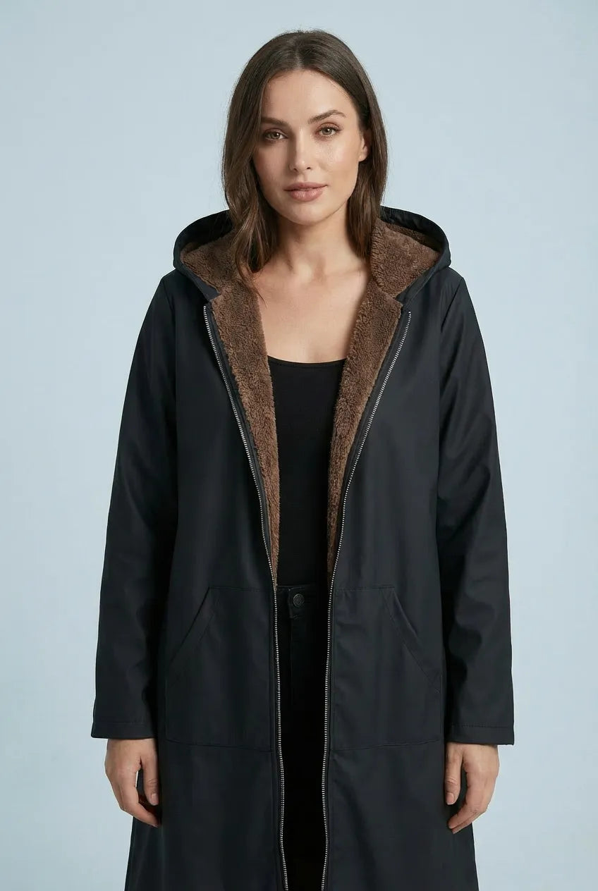 Women’s Long Black Winter Coat with Hood