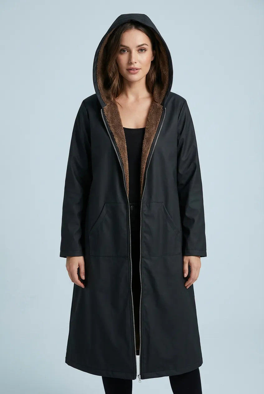 Women’s Long Black Winter Coat with Hood