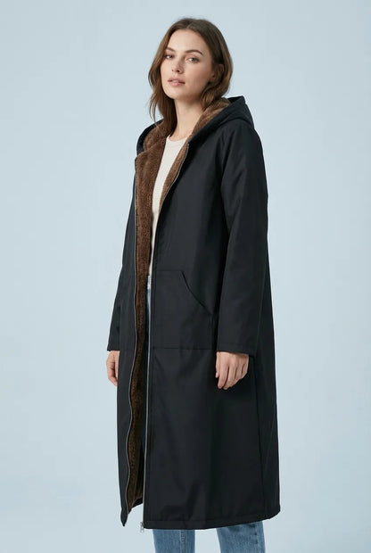Women’s Long Black Winter Coat with Hood