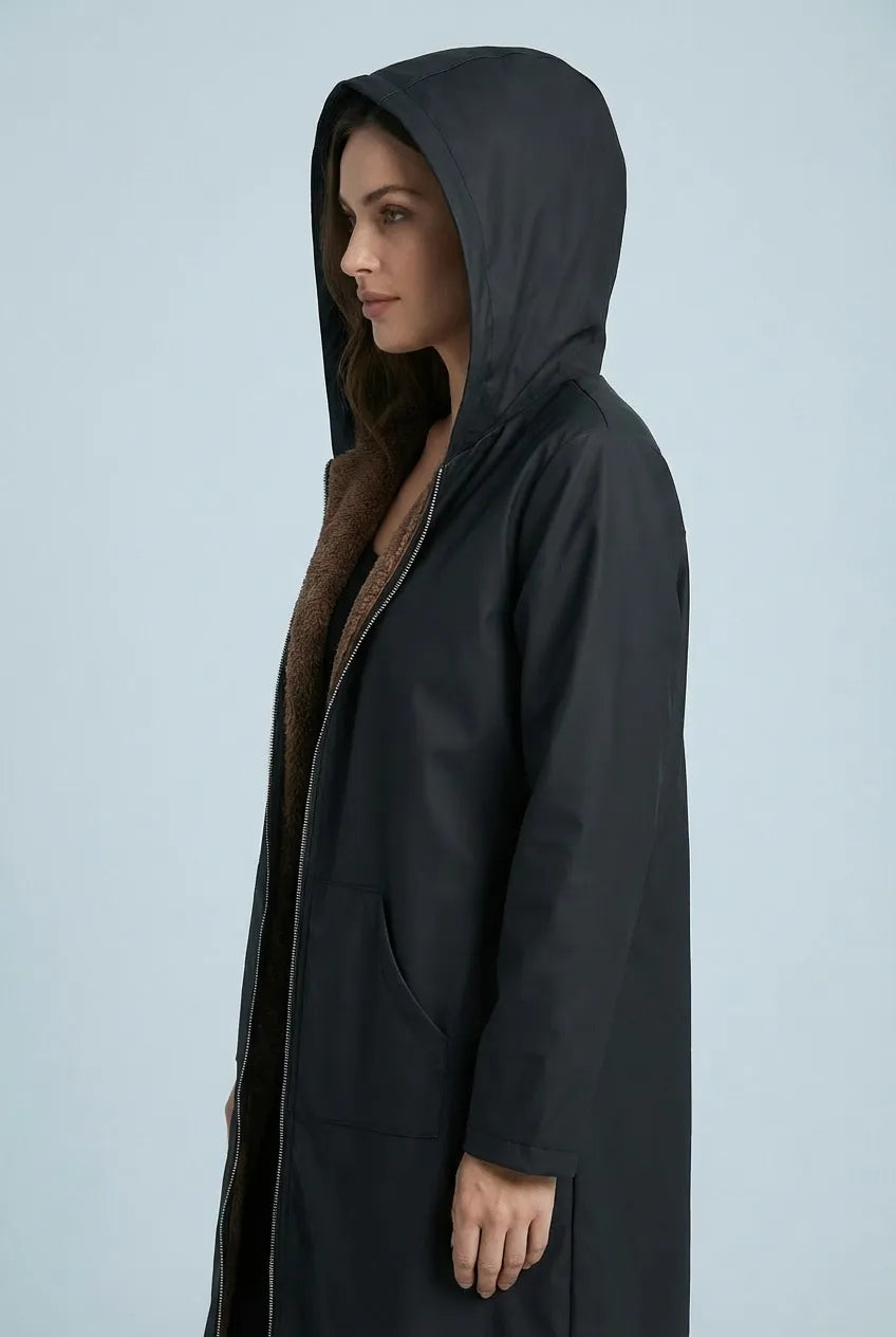 Women’s Long Black Winter Coat with Hood