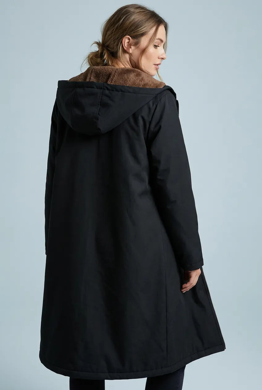 Women’s Long Black Winter Coat with Hood