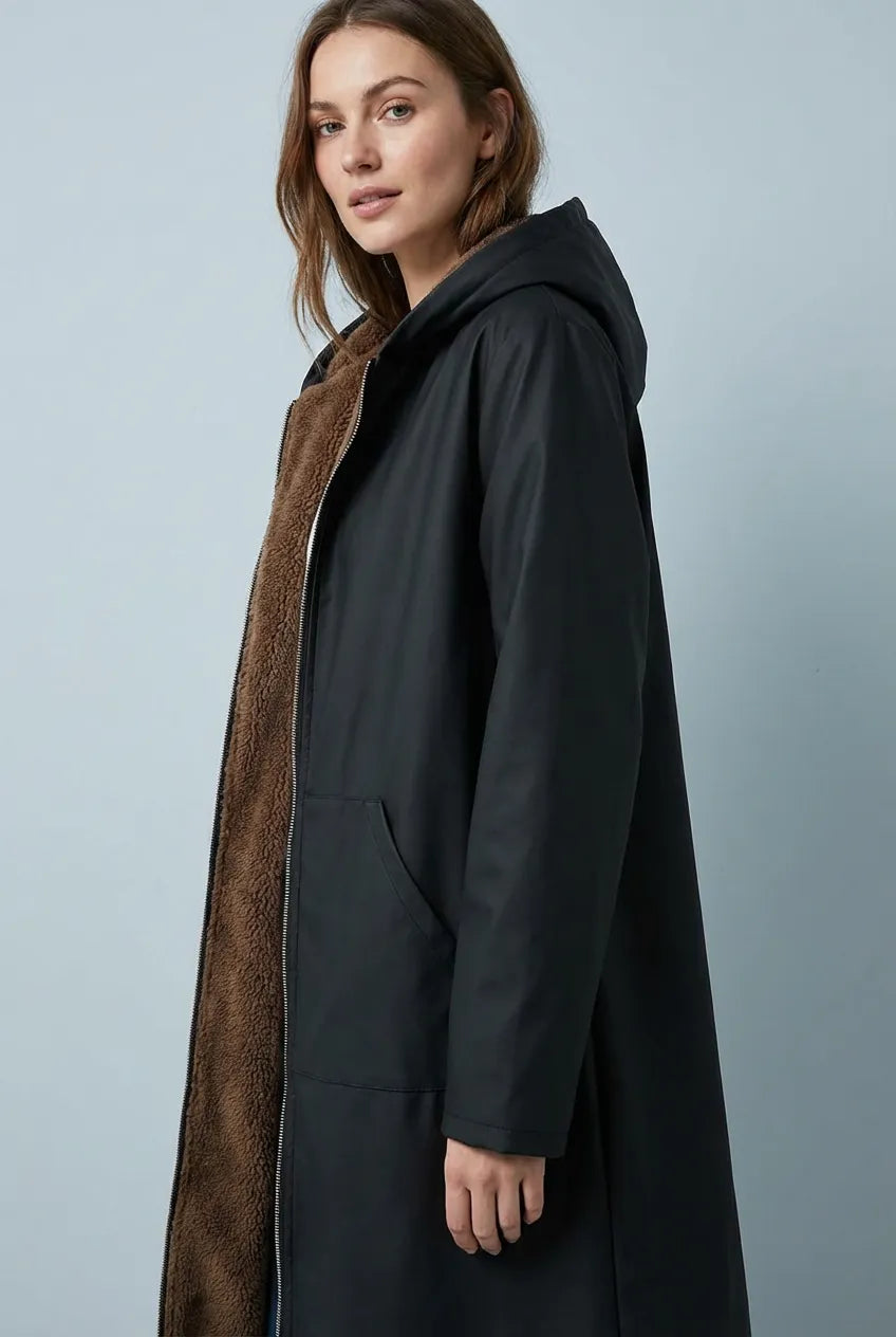Women’s Long Black Winter Coat with Hood