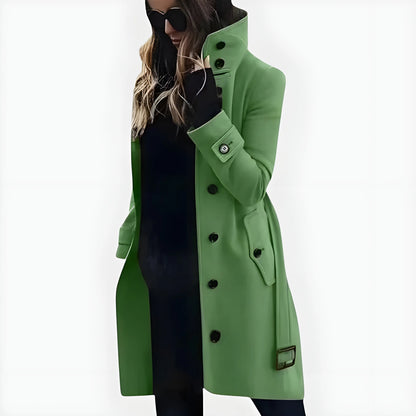 Women’s Long Elegant Coat with Stand Collar