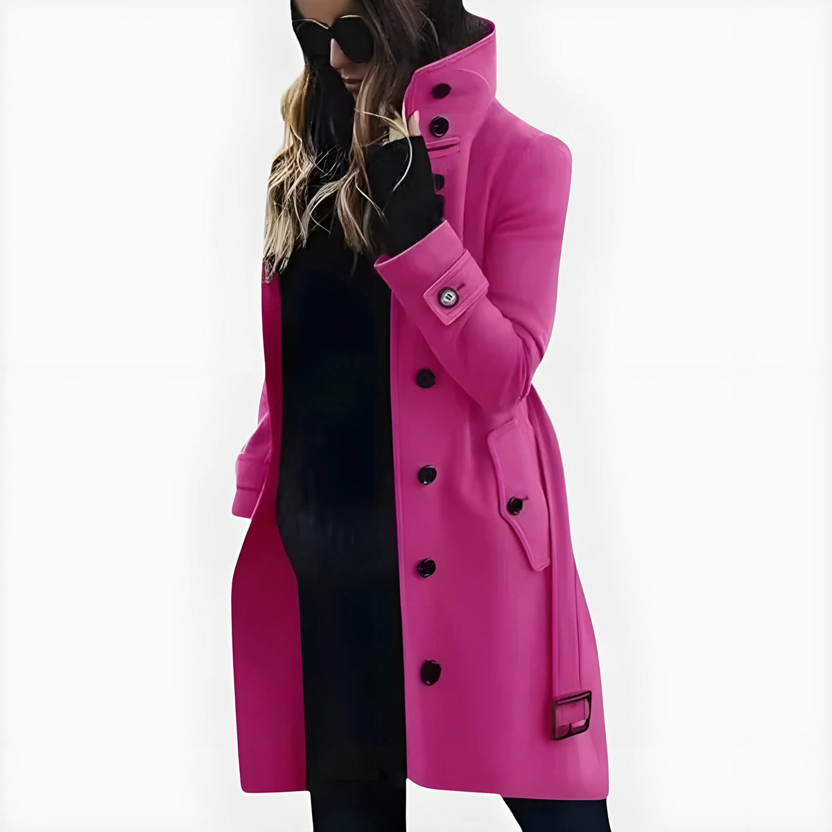 Women’s Long Elegant Coat with Stand Collar