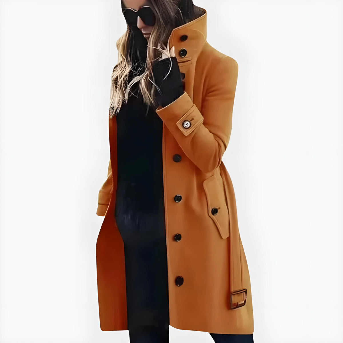 Women’s Long Elegant Coat with Stand Collar
