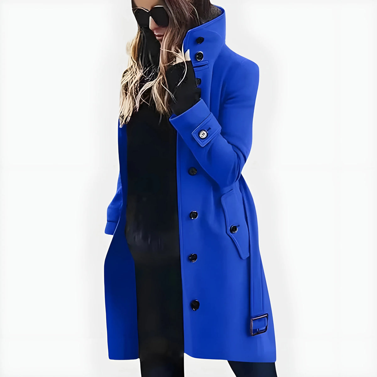 Women’s Long Elegant Coat with Stand Collar