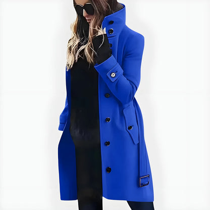 Women’s Long Elegant Coat with Stand Collar