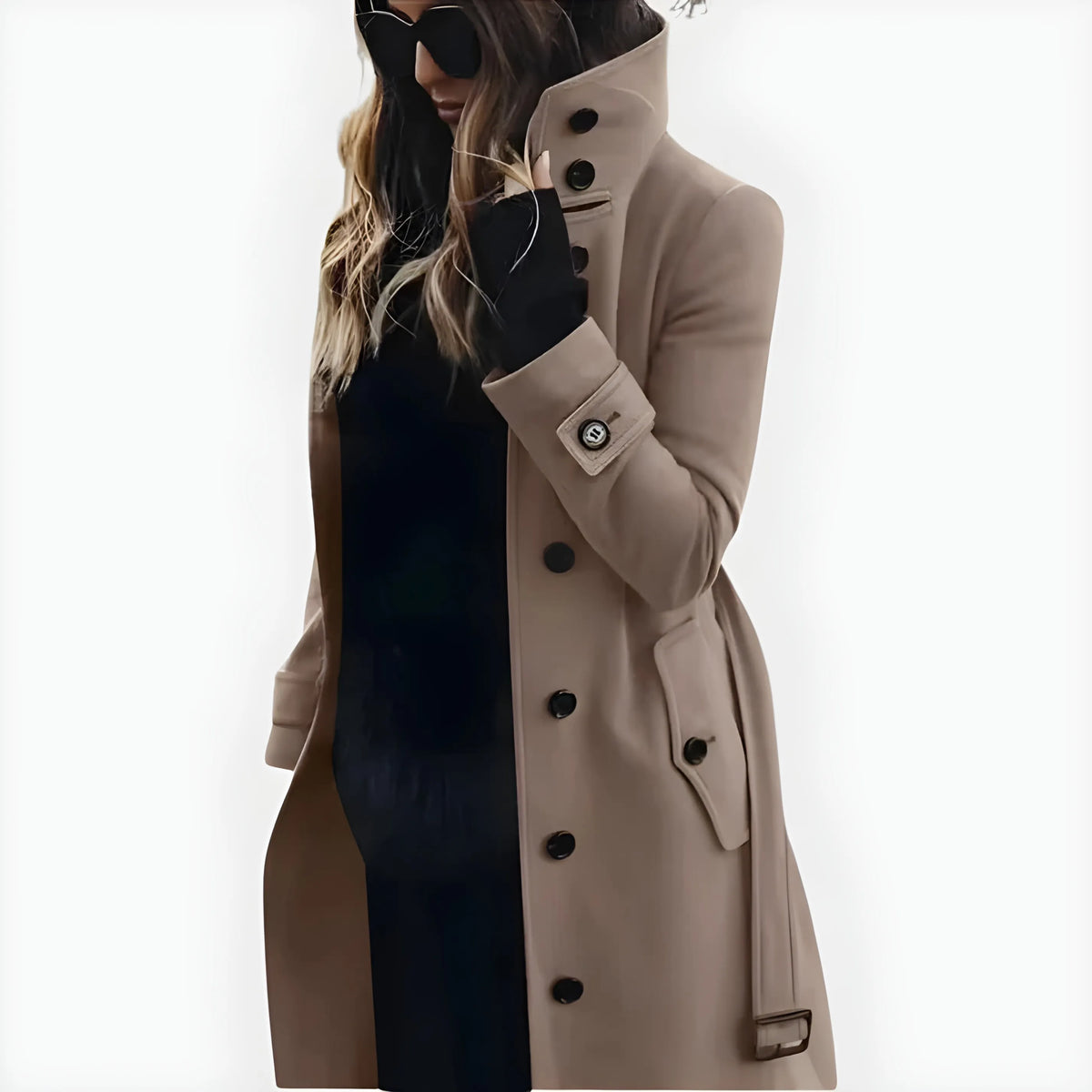 Women’s Long Elegant Coat with Stand Collar
