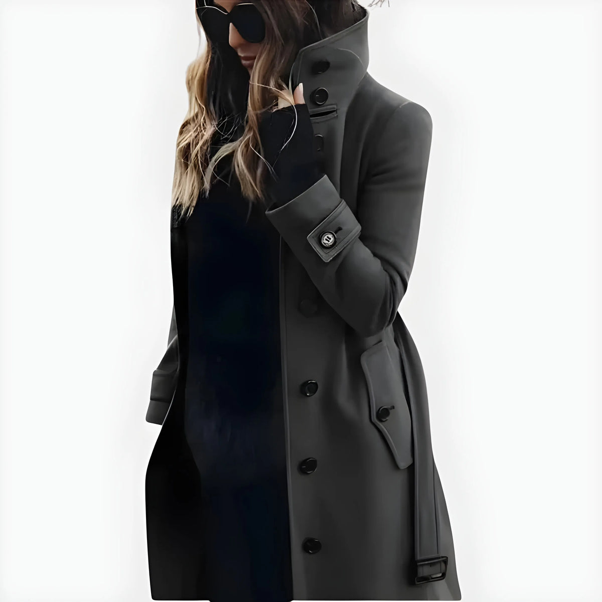 Women’s Long Elegant Coat with Stand Collar