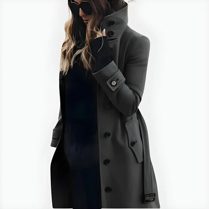 Women’s Long Elegant Coat with Stand Collar