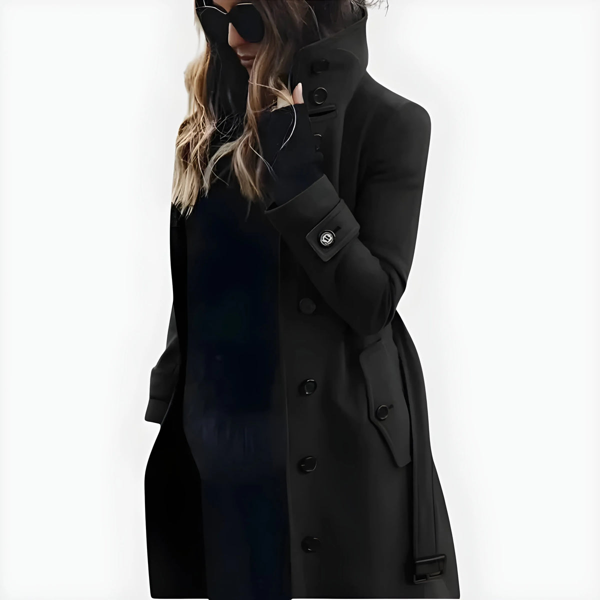 Women’s Long Elegant Coat with Stand Collar