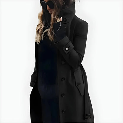 Women’s Long Elegant Coat with Stand Collar