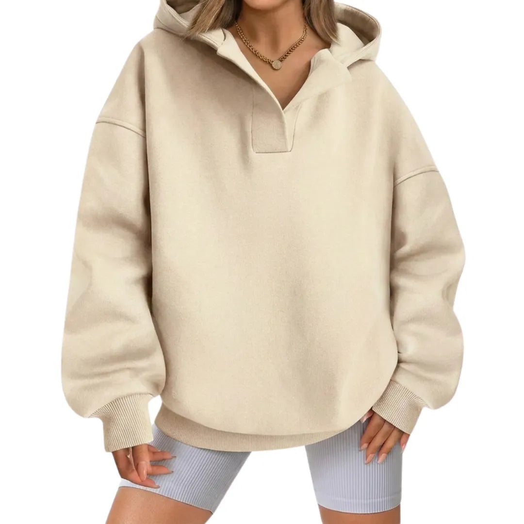 Women’s V-Neck Oversized Hoodie with Ribbed Cuffs