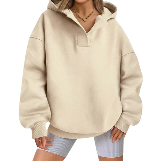 Women’s V-Neck Oversized Hoodie with Ribbed Cuffs