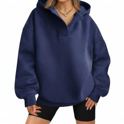 Women’s V-Neck Oversized Hoodie with Ribbed Cuffs
