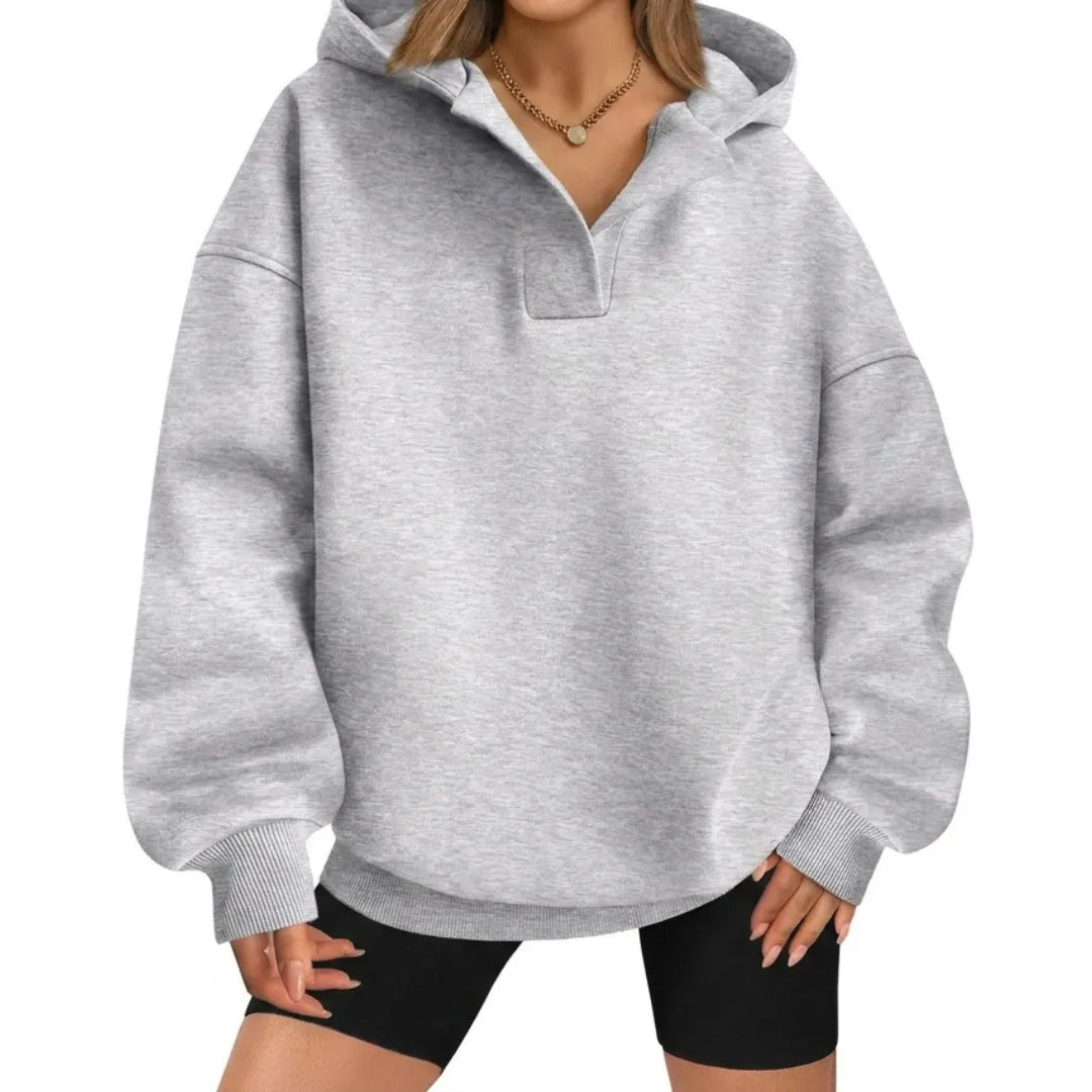 Women’s V-Neck Oversized Hoodie with Ribbed Cuffs