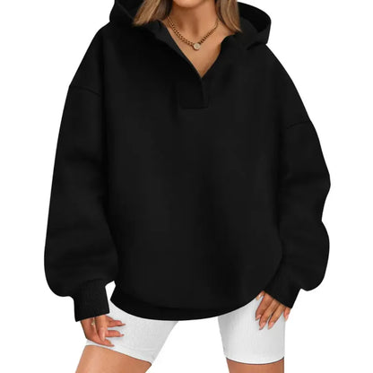 Women’s V-Neck Oversized Hoodie with Ribbed Cuffs